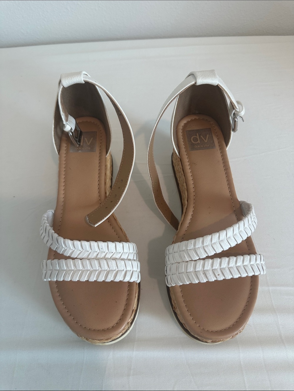 DV by Dolce Vita White Braided Double-Strap Ankle Sandals